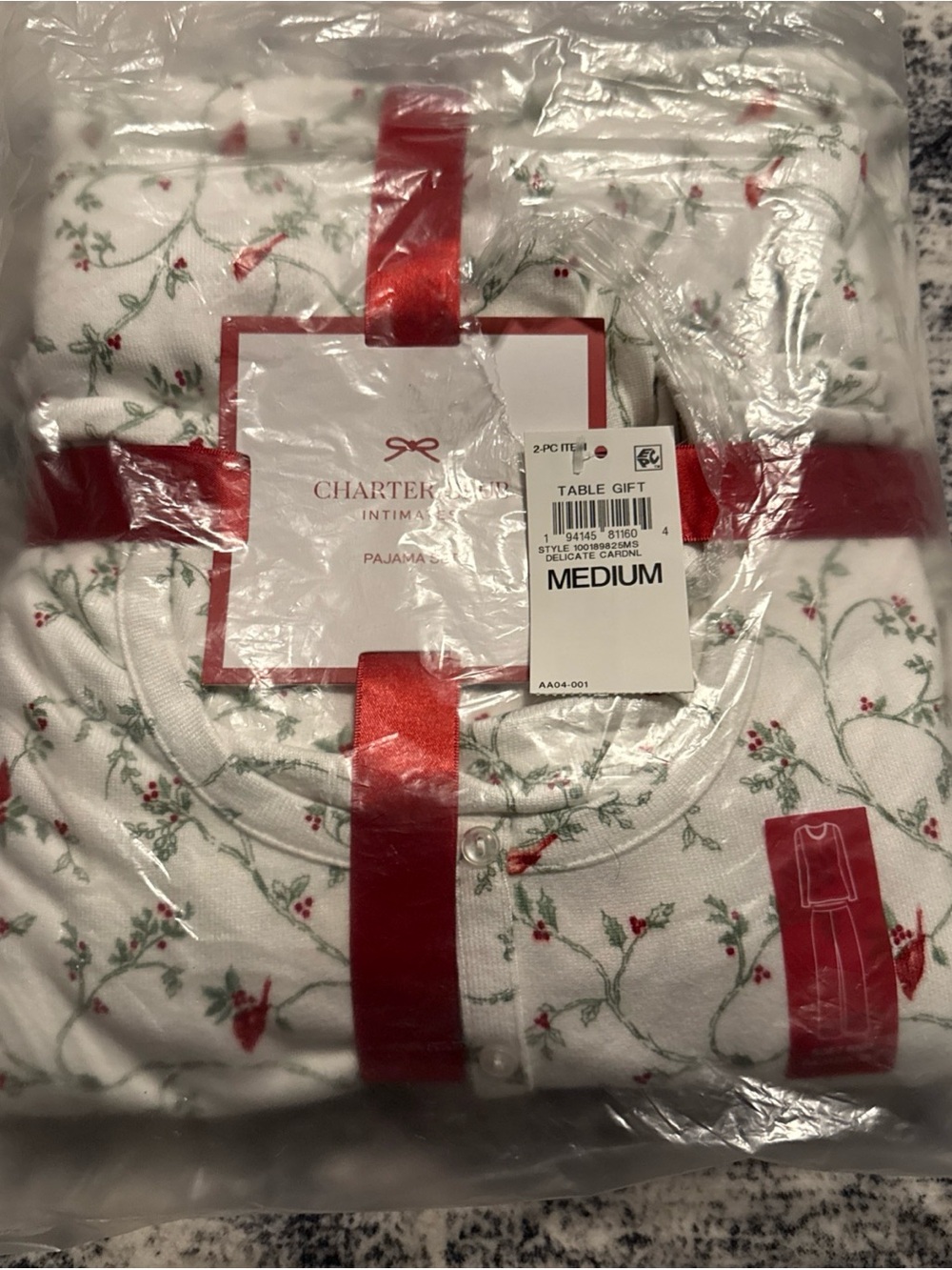 Charter Club Intimates White “Delicate Cardinal” Soft Knit Pajama Set Size M
